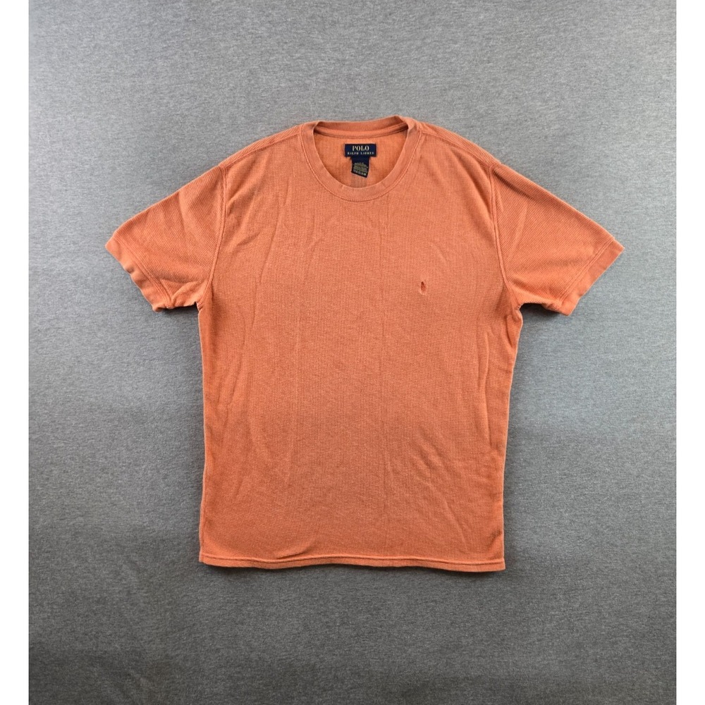 Polo Ralph Lauren Shirt Mens Large Orange Waffle‎ Knit Short Sleeve Preppy